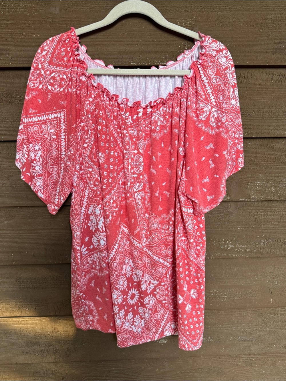 ODDY Coral Bandana-Print Peasant Top size 2X